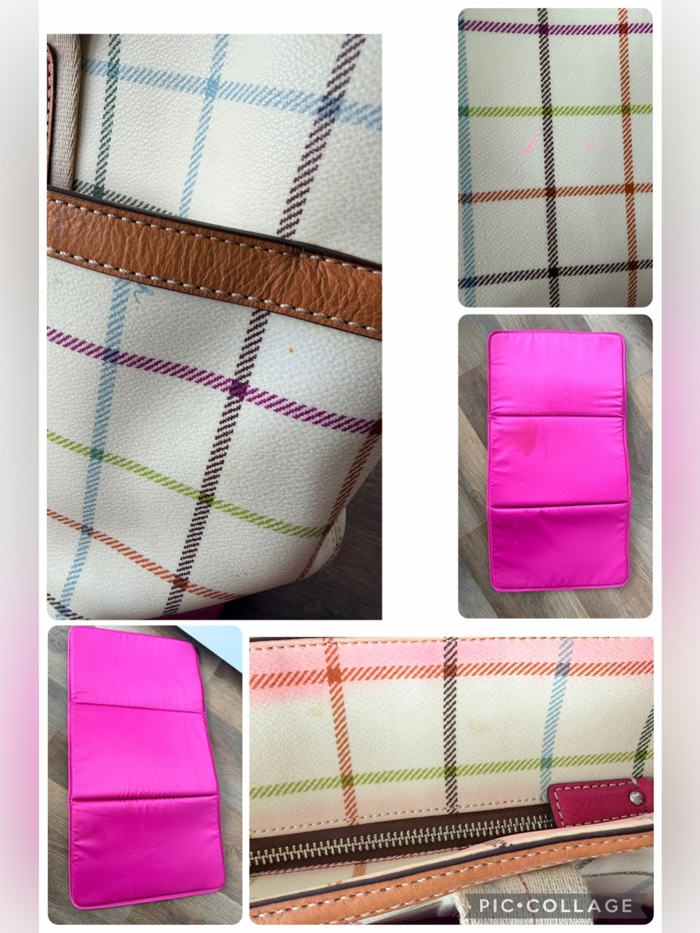 COACH | Heritage Stripe Tattersall Plaid Tote | Plaid Shoulder Bag | Travel Tote - Picture 16 of 17